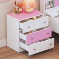 3 Drawer Wooden Nightstand With Colorblock Design And Plastic Handle, Wood Side Table With Storage Cabinet For Bedroom, White Pink White Pink Wood