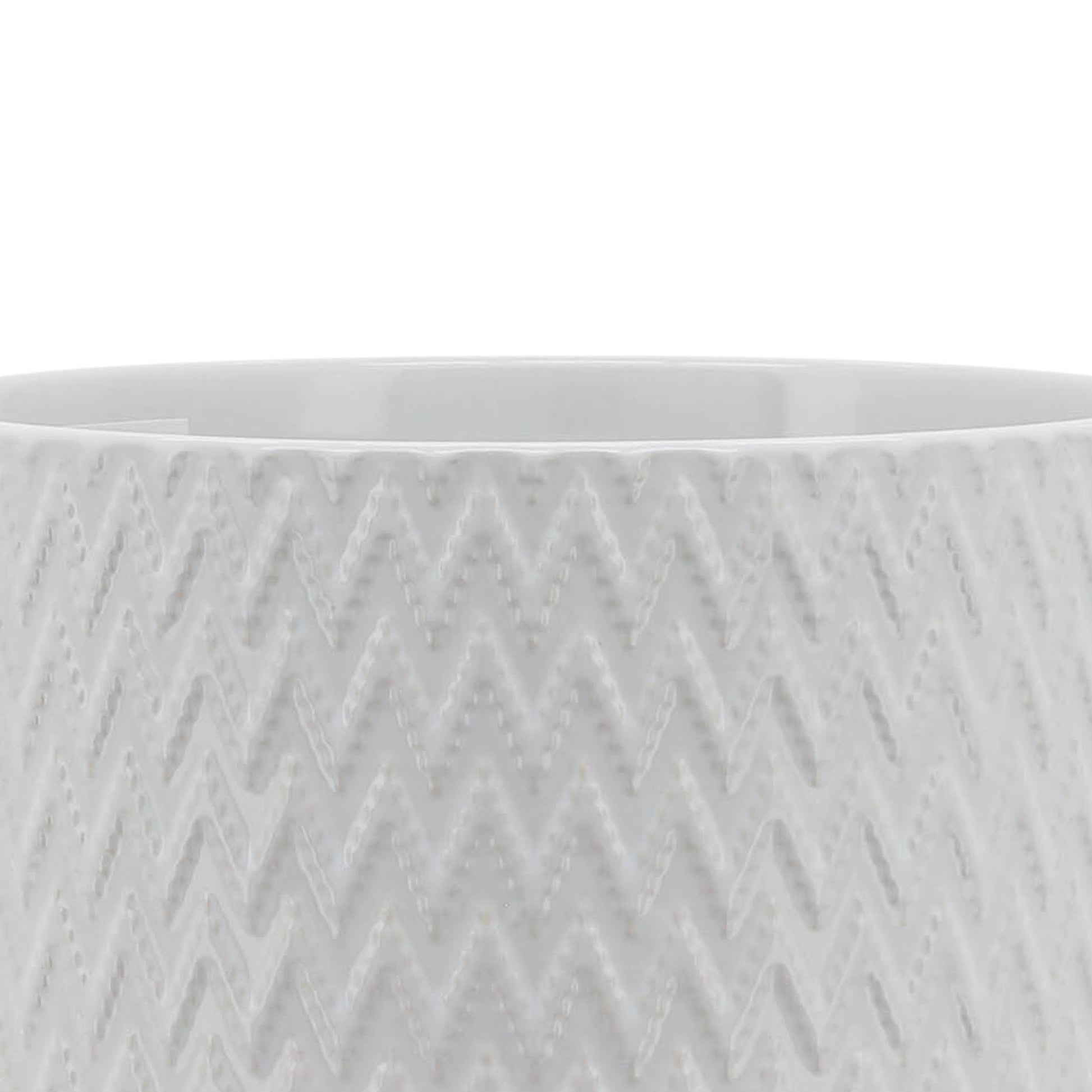 8" Chevron Planter W Stand, White White Ceramic