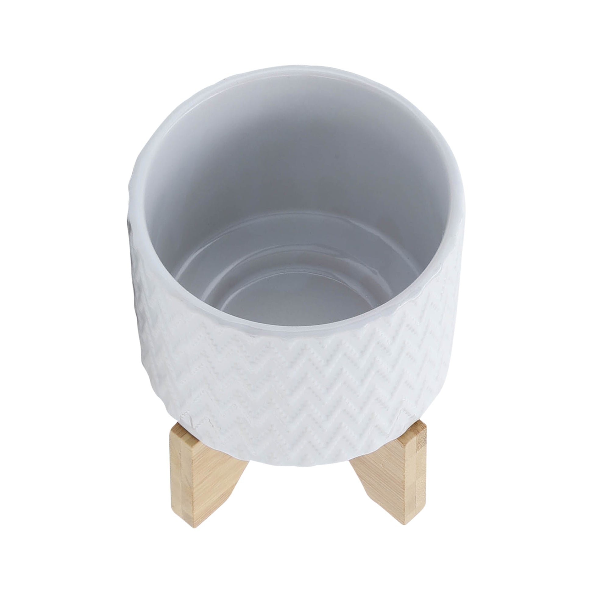 5" Chevron Planter W Stand, White White Ceramic