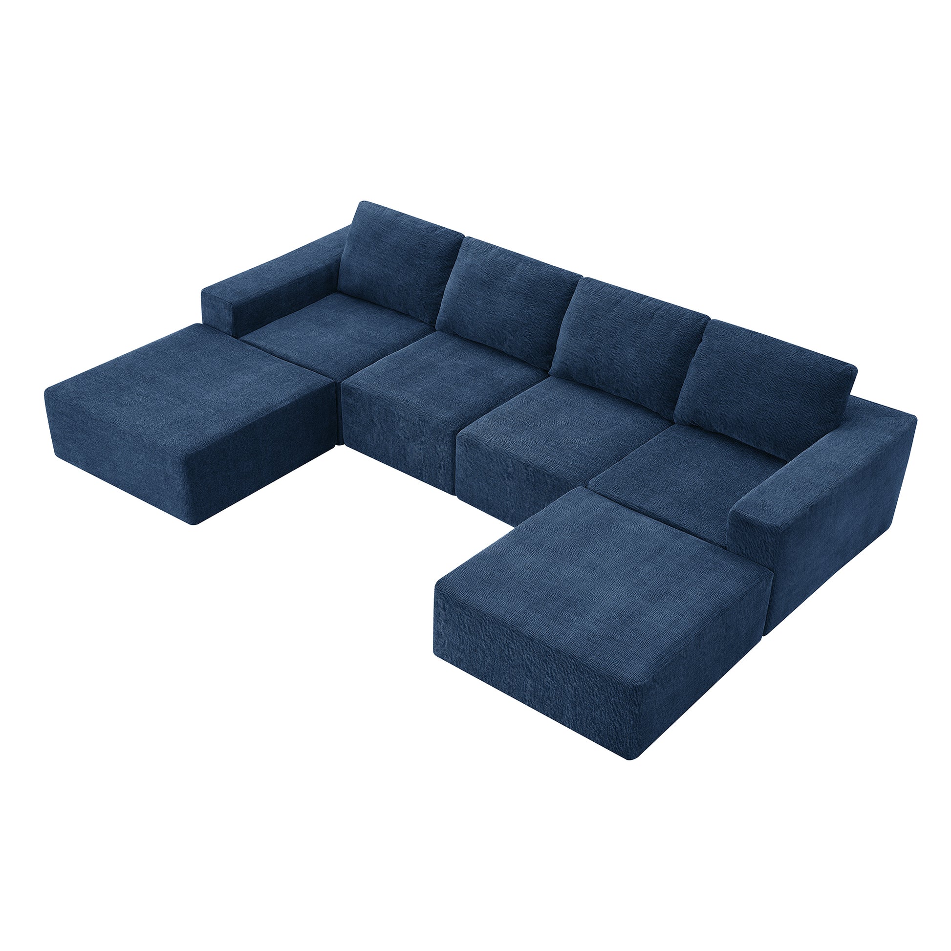 110*72" Modular U Shaped Sectional Sofa,Luxury Chenille Floor Couch Set,Upholstered Indoor Furniture,Foam Filled Sleeper Sofa Bed For Living Room,Bedroom,Free Combination,3 Colors Navy Polyester 6 Seat