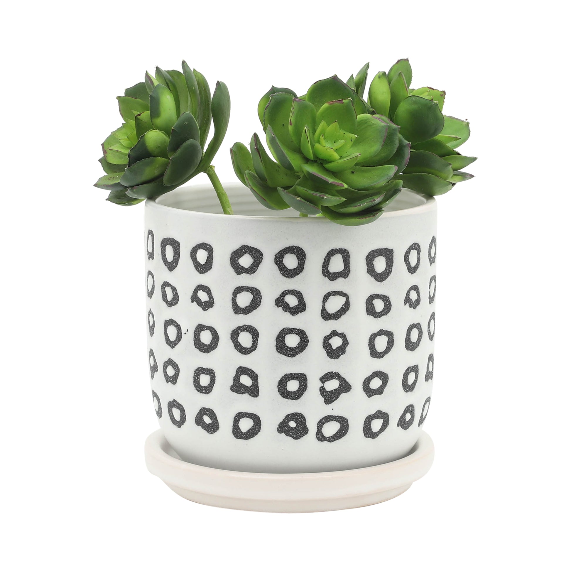 S 2 5 6" Aztec Planter W Saucer, Black Black Ceramic