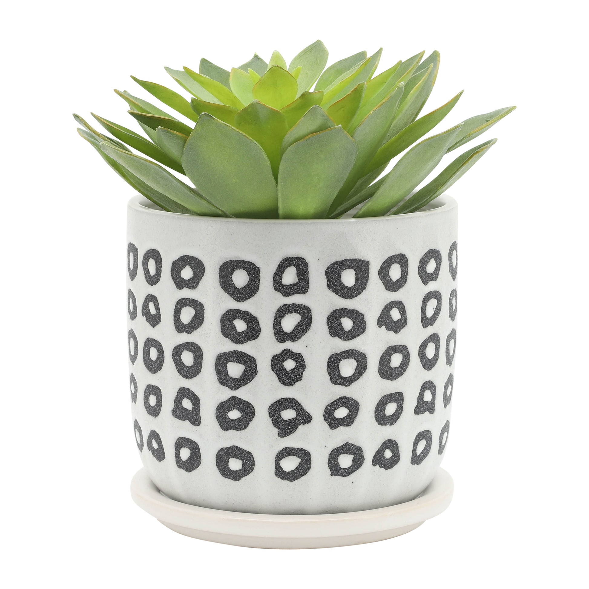 S 2 5 6" Aztec Planter W Saucer, Black Black Ceramic