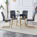 1 Table And 4 Chairs, A Modern Minimalist Circular Dining Table With A 40 Inch Black Imitation Marble Glass Tabletop And Gold Plated Metal Legs, And 4 Modern Gold Plated Metal Leg Chairs. Black Gold Seats 4 Glass