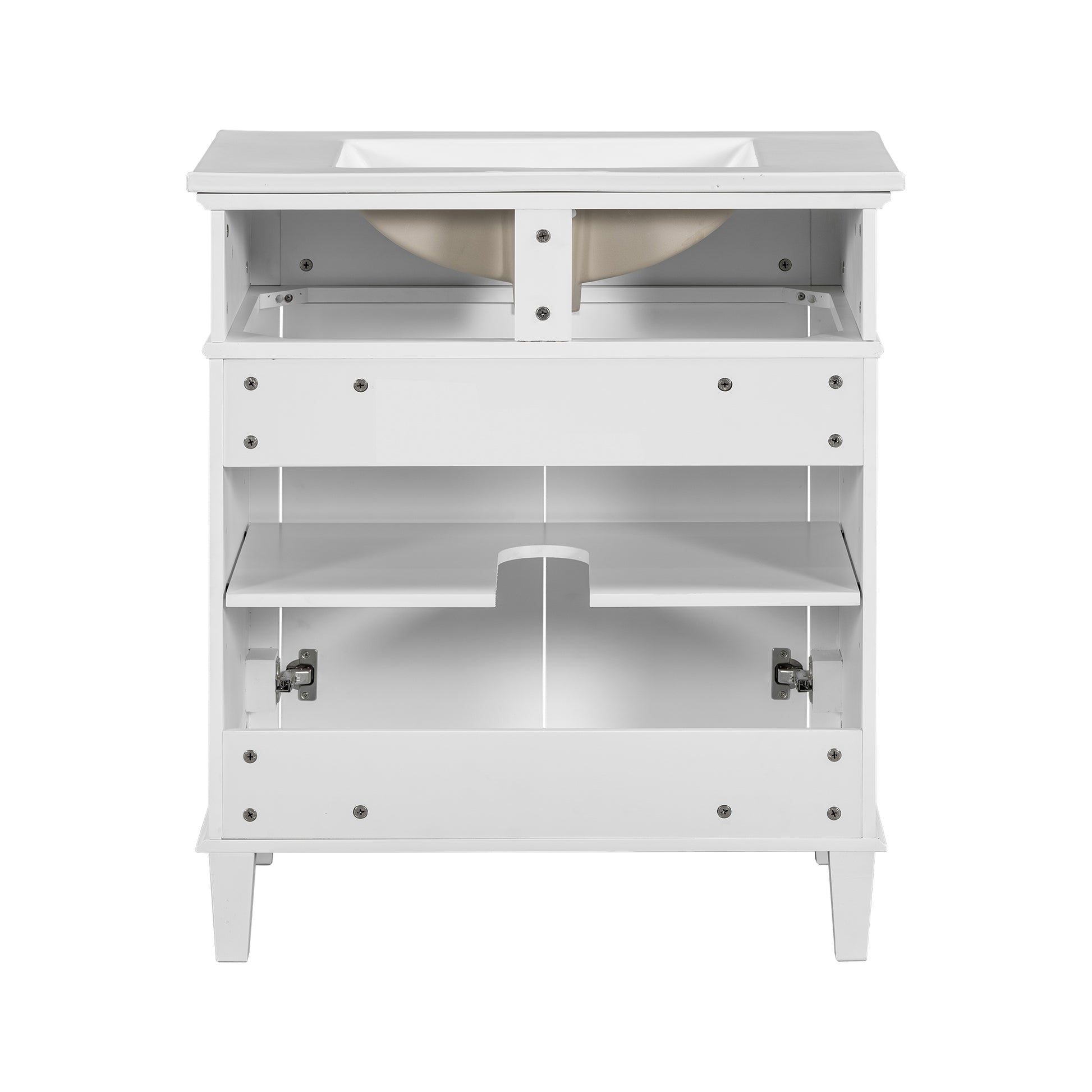 30 Inch Bathroom Vanity With Ceramic Basin, Soft Close Door And Adjustable Shelves White Bathroom Solid Wood Mdf