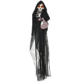 Homcom 4.3' Outdoor Halloween Decoration Animatronic Guitar Playing Grim Reaper, Sound And Motion Activated Animated Prop With Light Up Eyes & Guitar Music Black Polyester