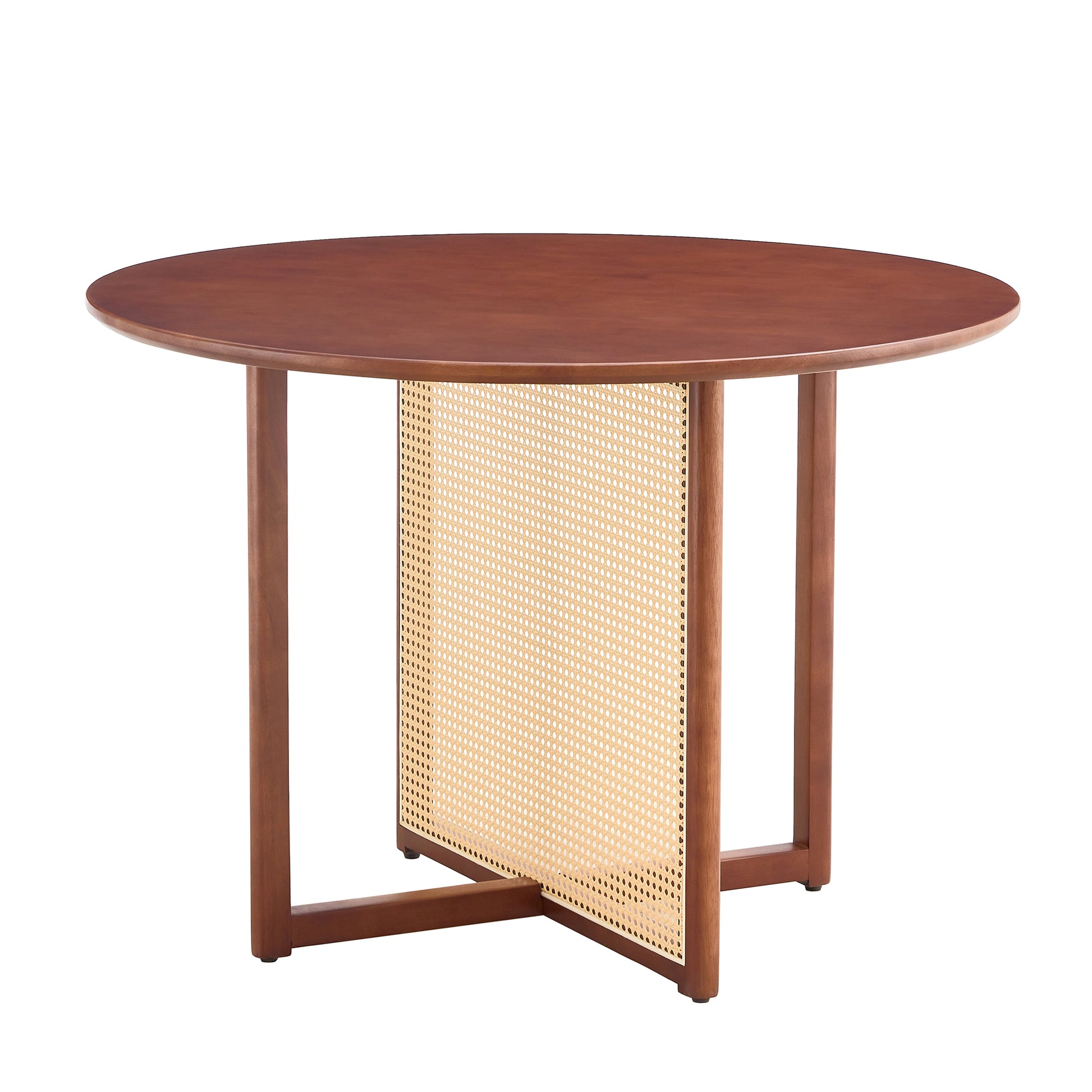 Chinese Countryside Retro Solid Wood Round Table, Simple Modern Imitation Rattan Table, Wooden Table, Desk. Suitable For Dining Room, Living Room, Office Walnut Rubber Wood