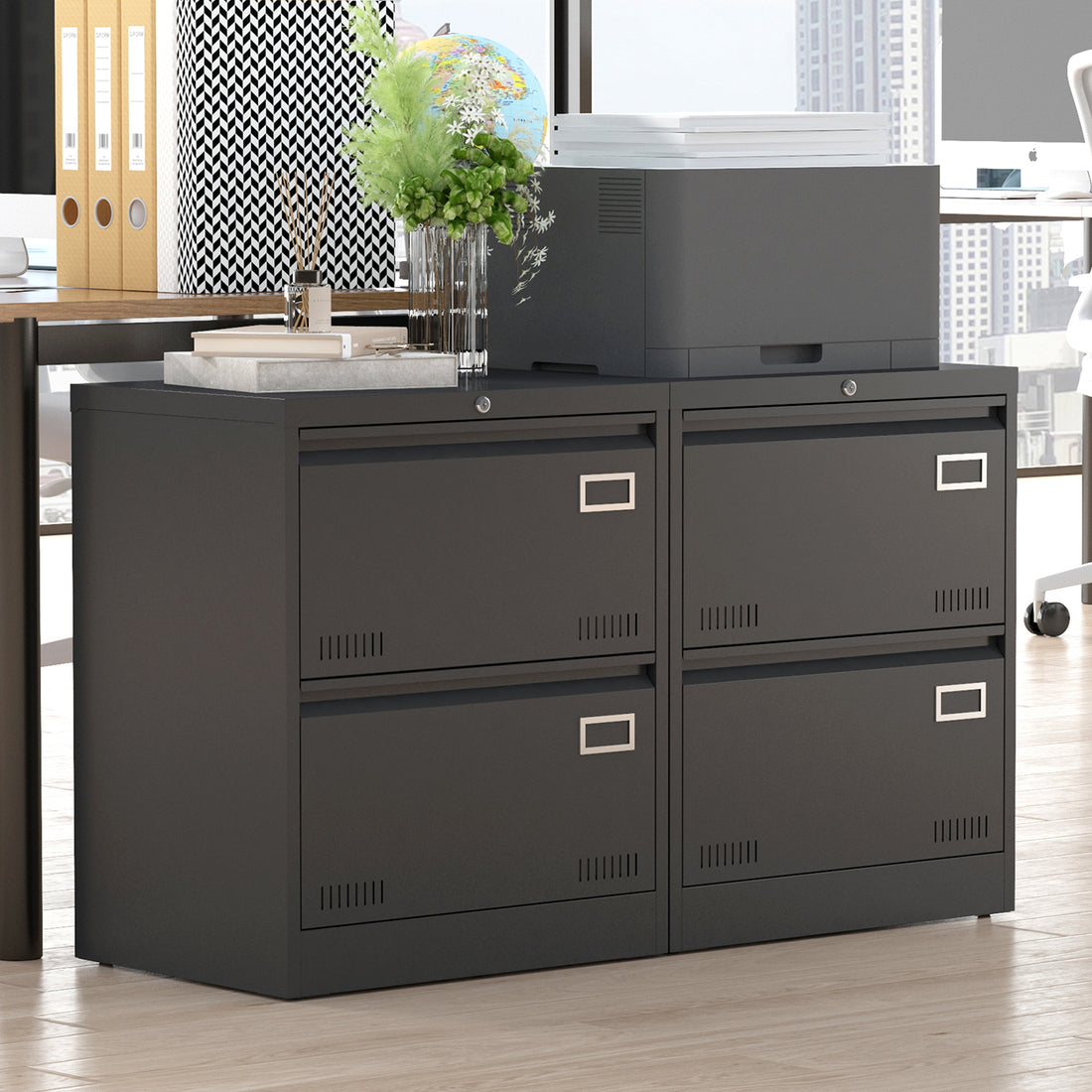 2 Drawer Metal Lateral File Cabinet With Lock,Office Vertical Files Cabinet For Home Office Legal Letter A4,Locking Metal File Cabinet,Assembly Required Black,With 2 Drawer Filing Cabinets 1 2 Drawers Black Office Drawers Included Modern Metal