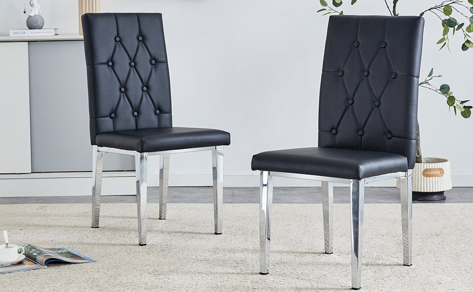 2 Piece Set Of Black Armless Dining Chairs Brings A Touch Of Elegance And Mystery To The Dining Area With Its Deep Black Tone,The Grid And Buckle Design Of The Back Add A Vintage Yet Fashionable Touch Black Set Of 2 Pu