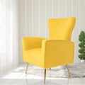 Velvet Accent Chair, Wingback Arm Chair With Gold Legs, Upholstered Single Sofa For Living Room Bedroom Yellow Velvet 1 Seat
