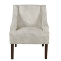 Fabric Upholstered Wooden Accent Chair With Swooping Arms, White And Brown Off White Wood Fabric