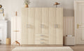 6 Doors Wooden Wardrobe Storage For Bedroom, With Big Drawers, Gray Brown Plywood