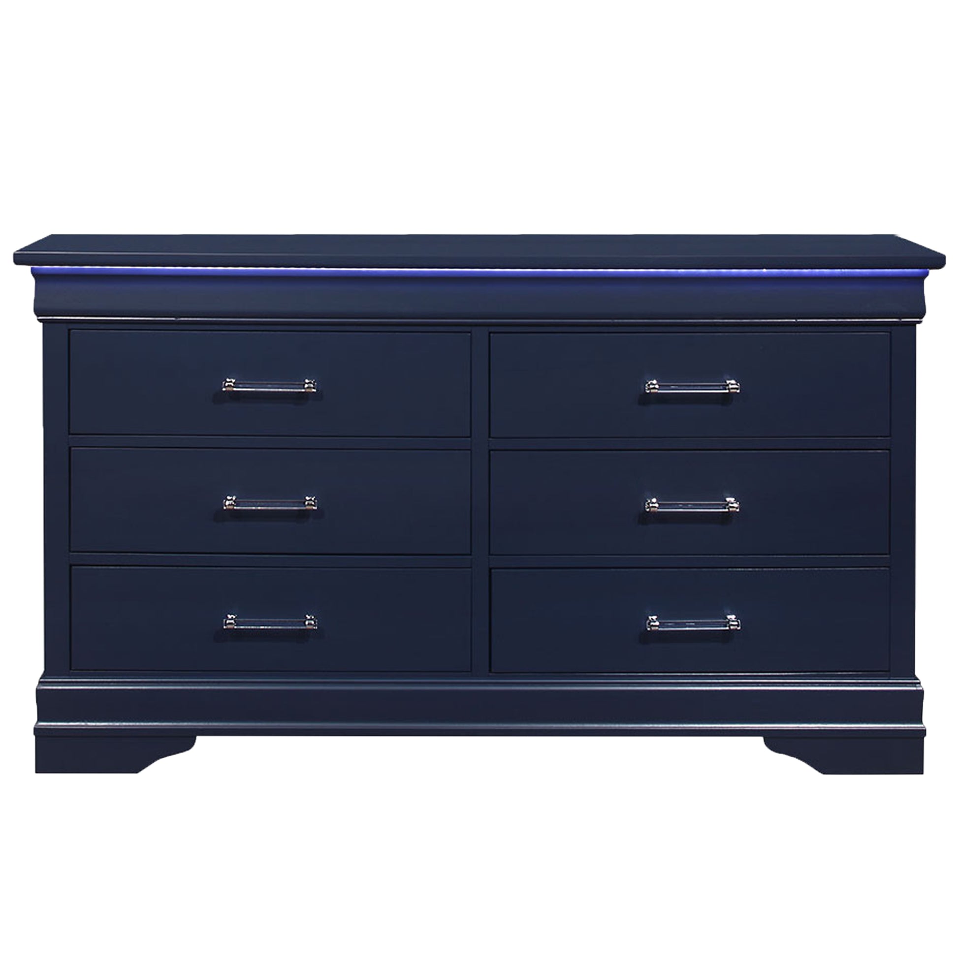 Charlston Blue Dresser With Led Blue Solid Wood Mdf