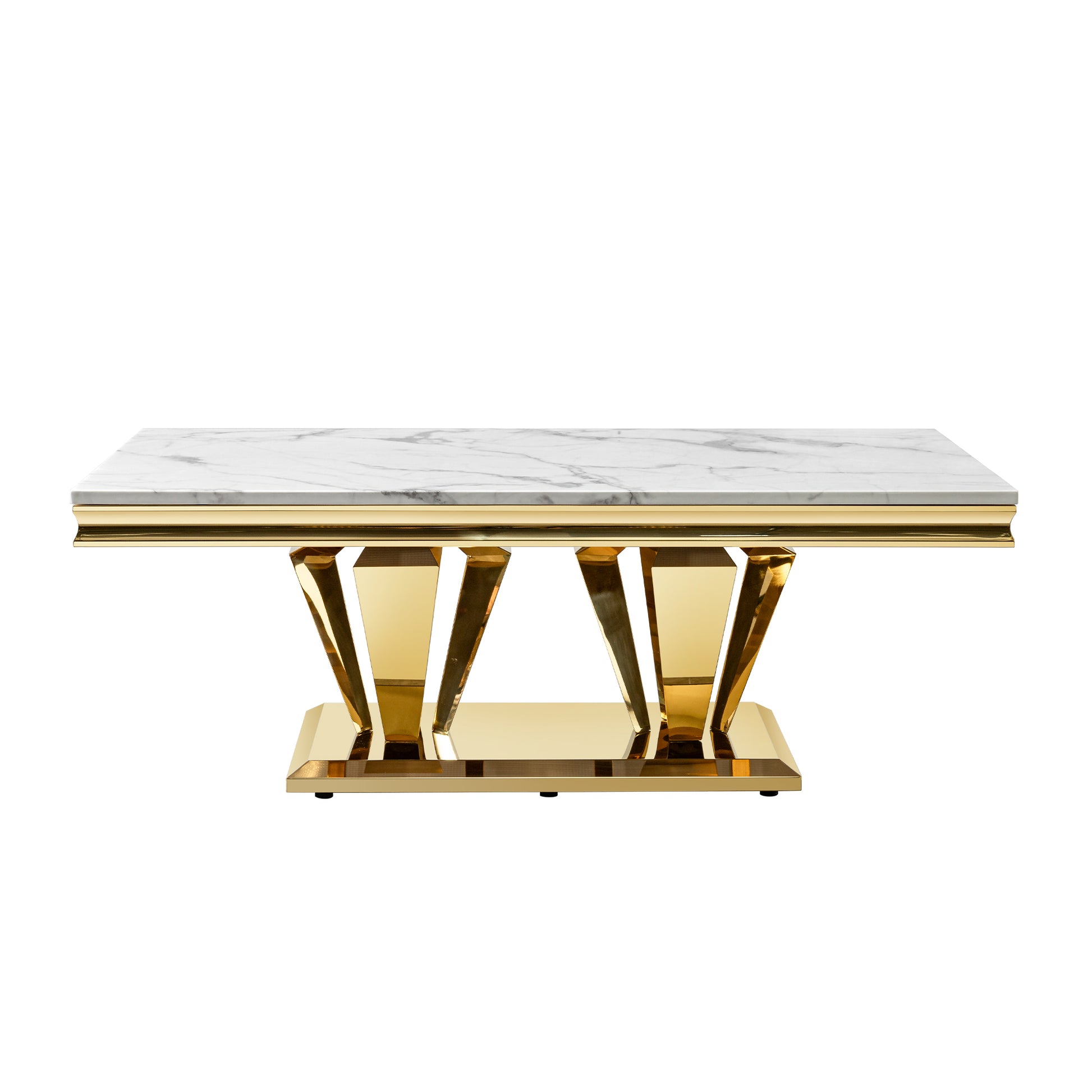 51.18" Modern Rectangular 0.78" Thick Mdf Marble Pattern Top, Coffee Table Stainless Steel Base With Gold Mirror Finish Gold Primary Living Space Modern Coffee & End Tables Rectangular Stainless Steel