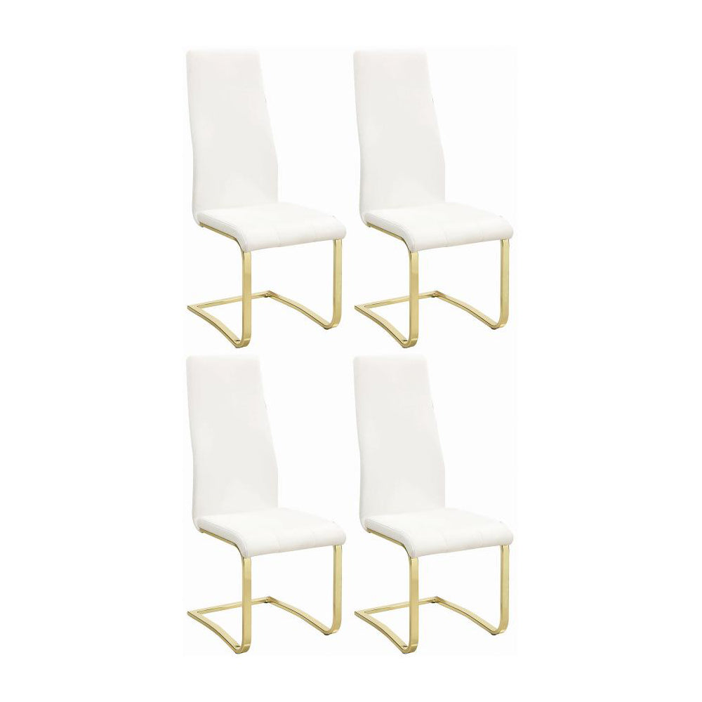 Set Of 4Upholstered Dining Chairs, White And Gold Solid White Rectangular Dining Chairs Set Of 4 Or More Faux Leather,Metal