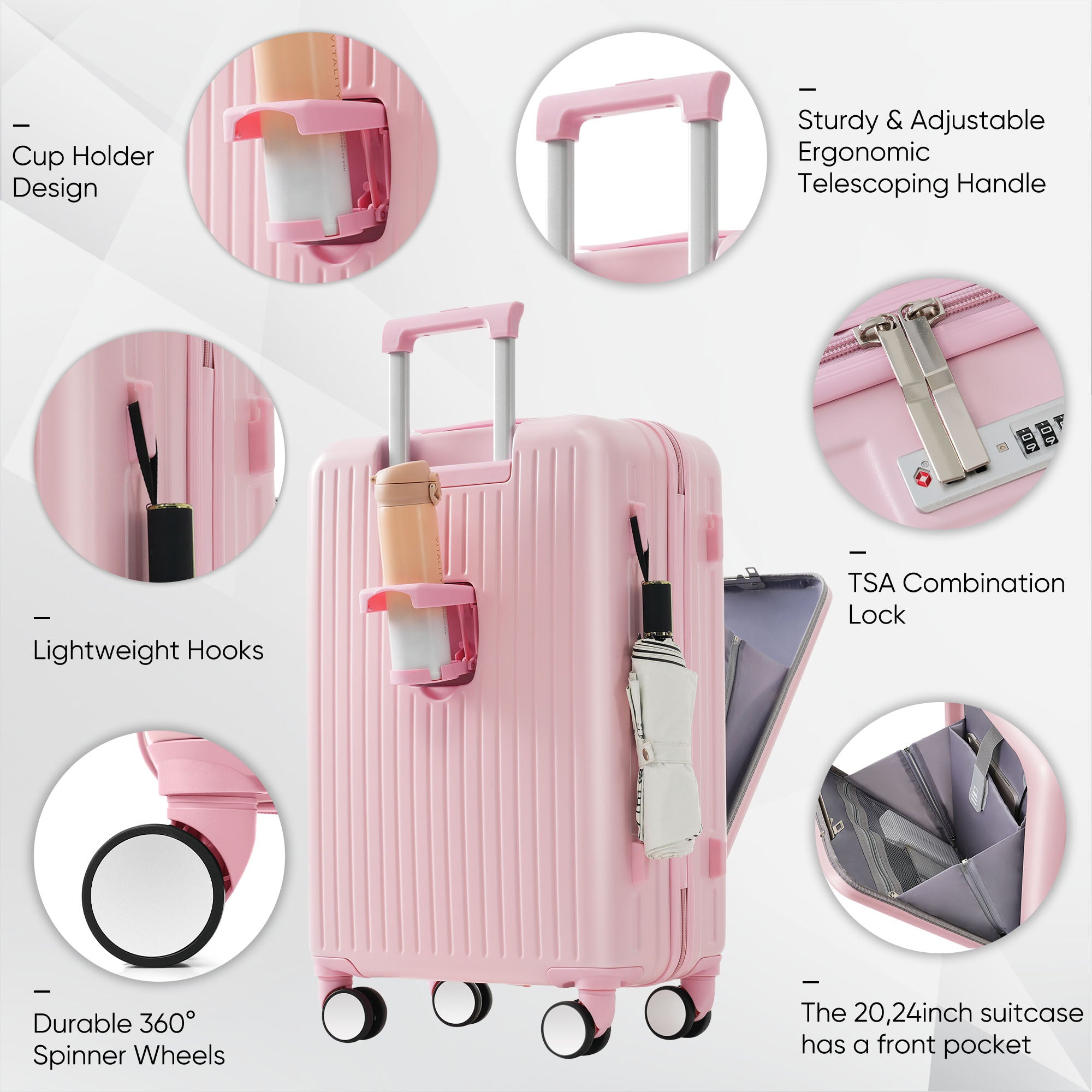 Front Opening 20 Inch Carry On Luggage With Expandable Travel Bag Set,