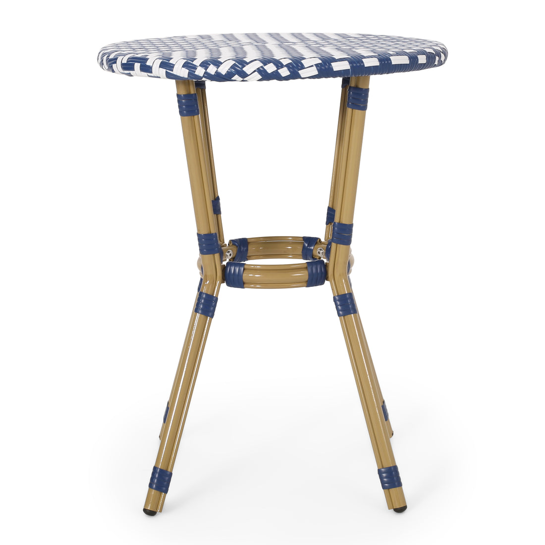 French Bistro Table - White Blue Rattan