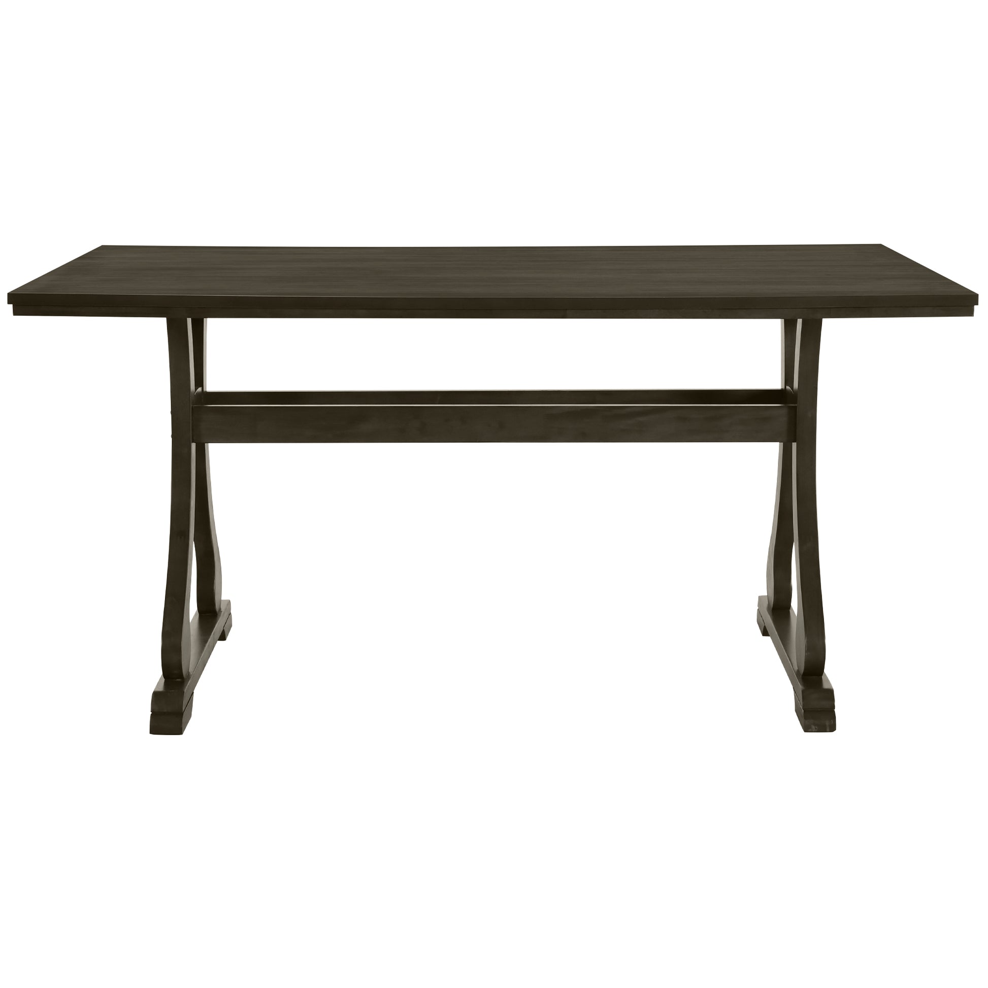 Retro 7 Piece Trestle Dining Table Set With Upholstered Dining Chairs, Smooth Dining Backs For Dining Room, Living Room, Kitchen, Gray Upholstered Chair Wood Gray Seats 6 Wood Dining Room Solid Wood Rubberwood Trestle Rectangular Foam Dining Table With