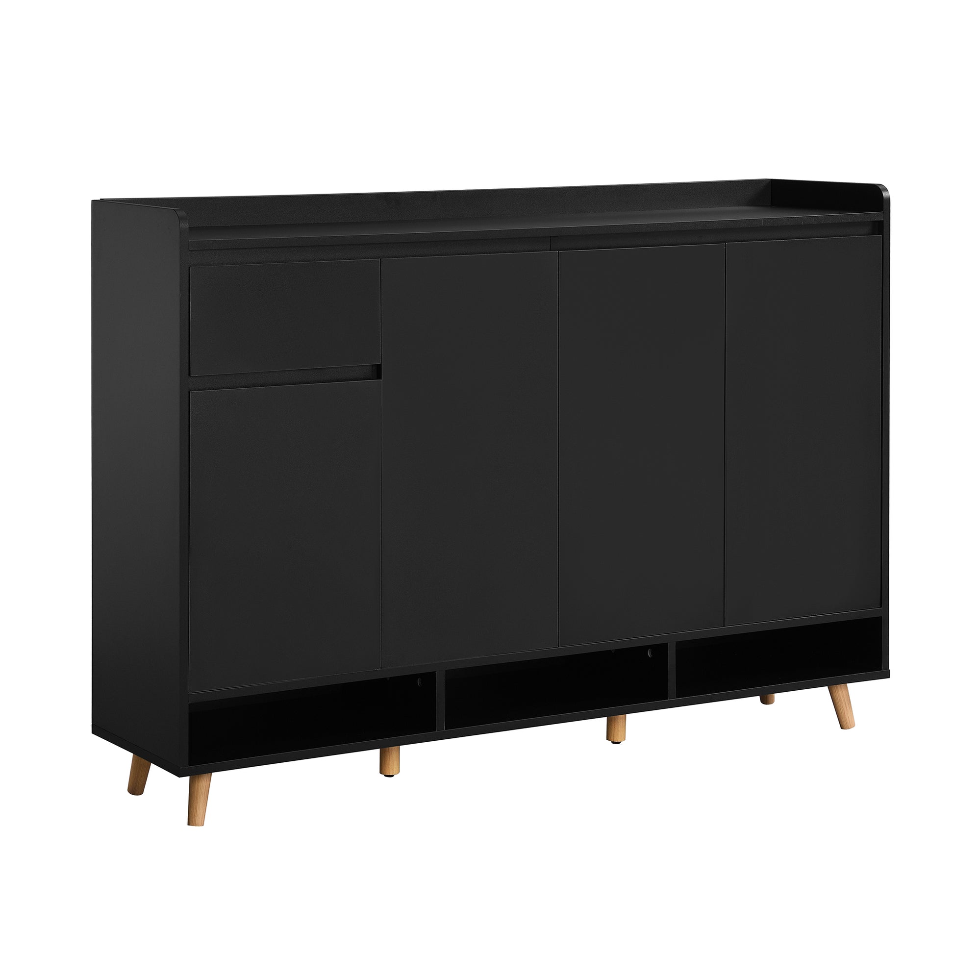 Sleek And Contemporary Shoe Cabinet With Adjustable Shelves, Minimalist Home Organizer With Solid Wood Legs, Storage Sideboard For Entryway, Living Room, Black Black Primary Living Space Particle Board