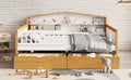 Full Size House Shape Daybed With Two Drawers And Bookcase Headboard Wooden Bed For Girls Boys Teens, No Box Spring Needed, Walnut And White Box Spring Not Required Full White Walnut Wood Bedroom Cute Pine Bed Frame Wood