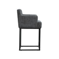 Coolmore Counter Height Bar Stools Set Of 2, Modern Barrel Bar Stool With Backrest And Arms, Black Metal Frames, Upholstered Bar Stools For Kitchen Island, Pub, Club Gray Foam Chenille