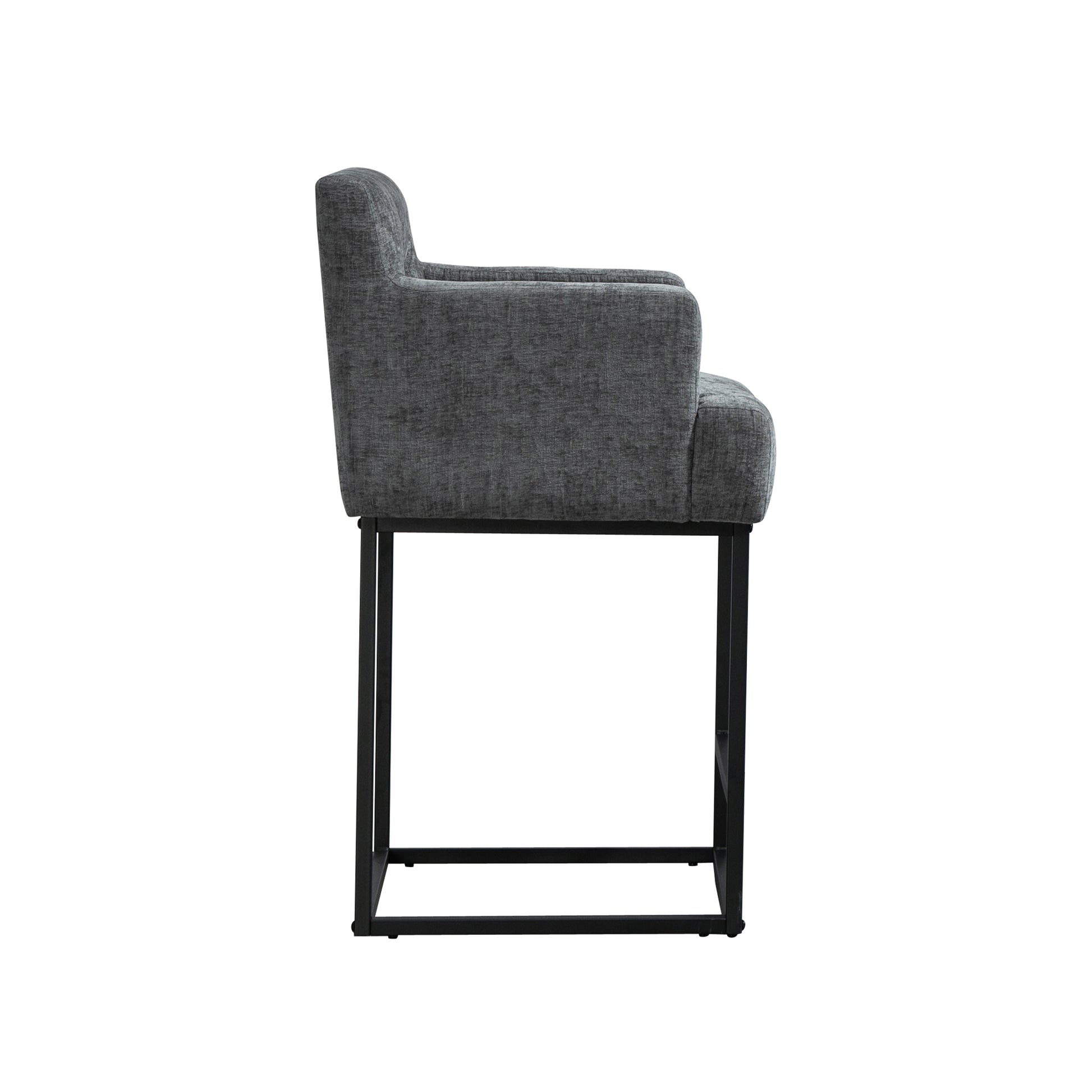 Coolmore Counter Height Bar Stools Set Of 2, Modern Barrel Bar Stool With Backrest And Arms, Black Metal Frames, Upholstered Bar Stools For Kitchen Island, Pub, Club Gray Foam Chenille