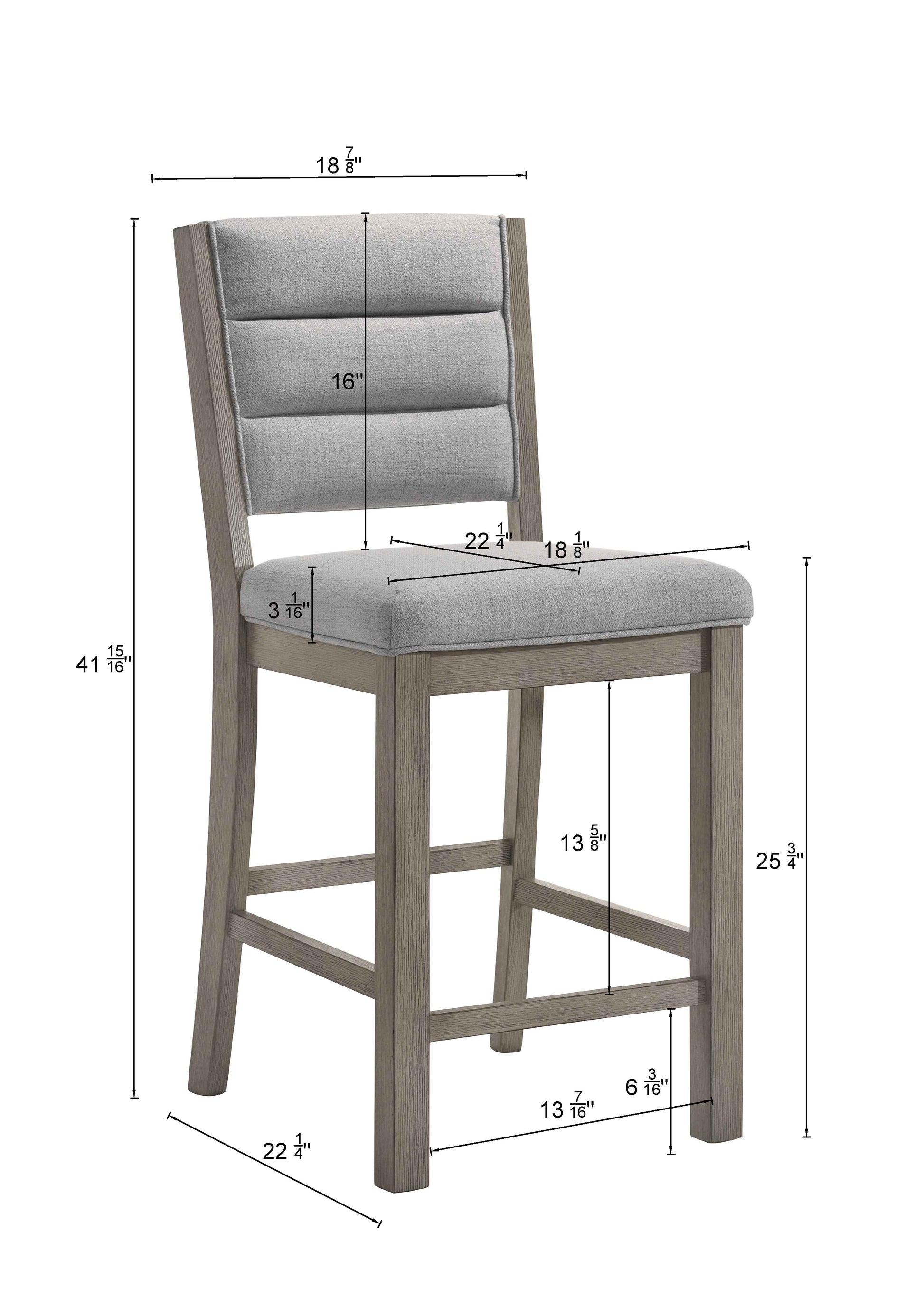 7Pc Dining Set Contemporary Farmhouse Style Counter Height 18" Expandable Leaf Table Gray Finish Upholstered Chairs Wooden Solid Wood Dining Room Kitchen Furniture Upholstered Chair Wood Brown Gray