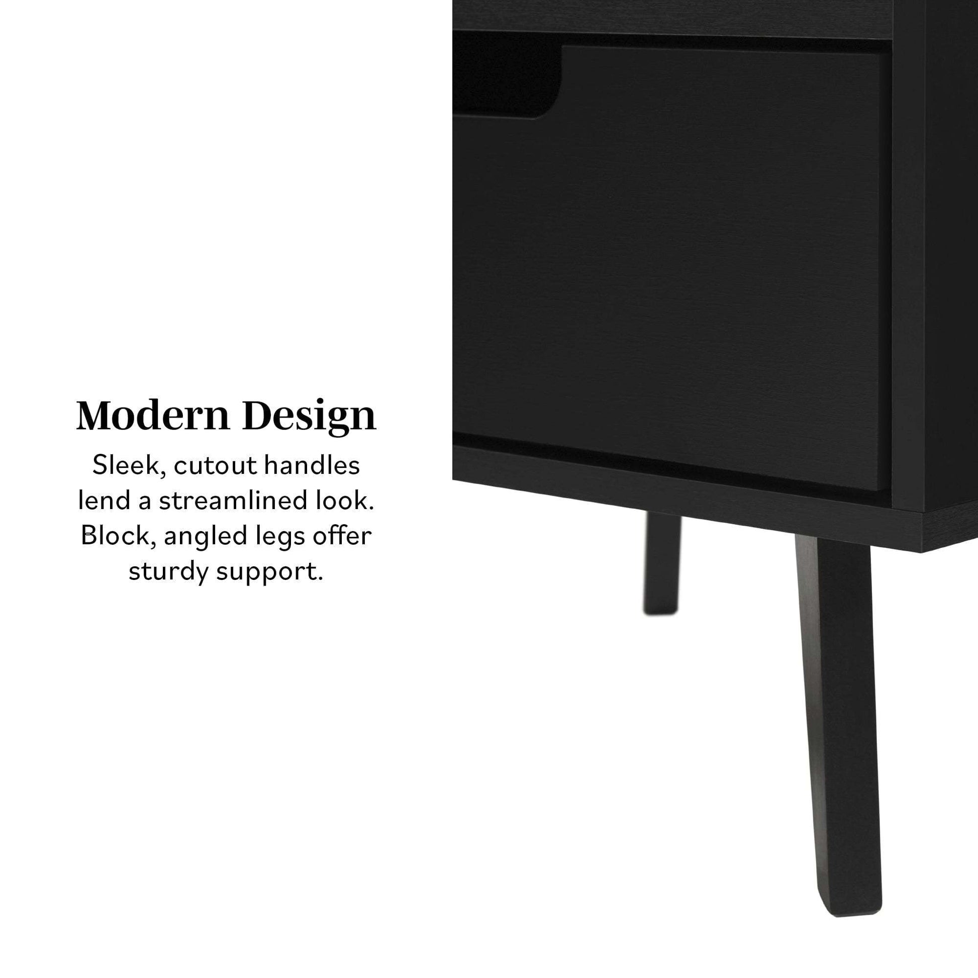 Modern 1 Drawer Nightstand With Open Cubby Black Black Mdf Mdf
