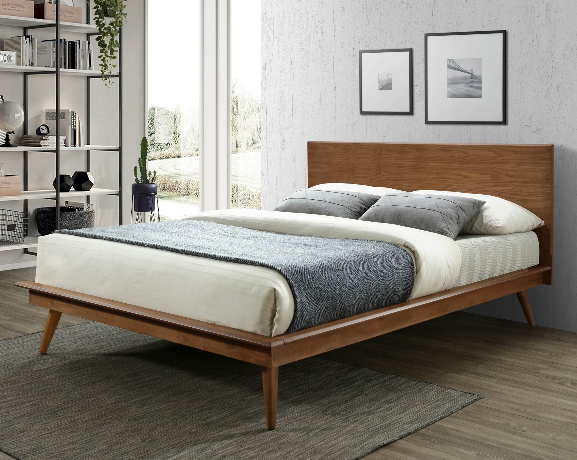 Modern Sleek Design 1Pc Queen Platform Bed Durable Brown Wooden Bedroom Furniture Box Spring Not Required Queen Brown Wood Bathroom Slat Beds Wood