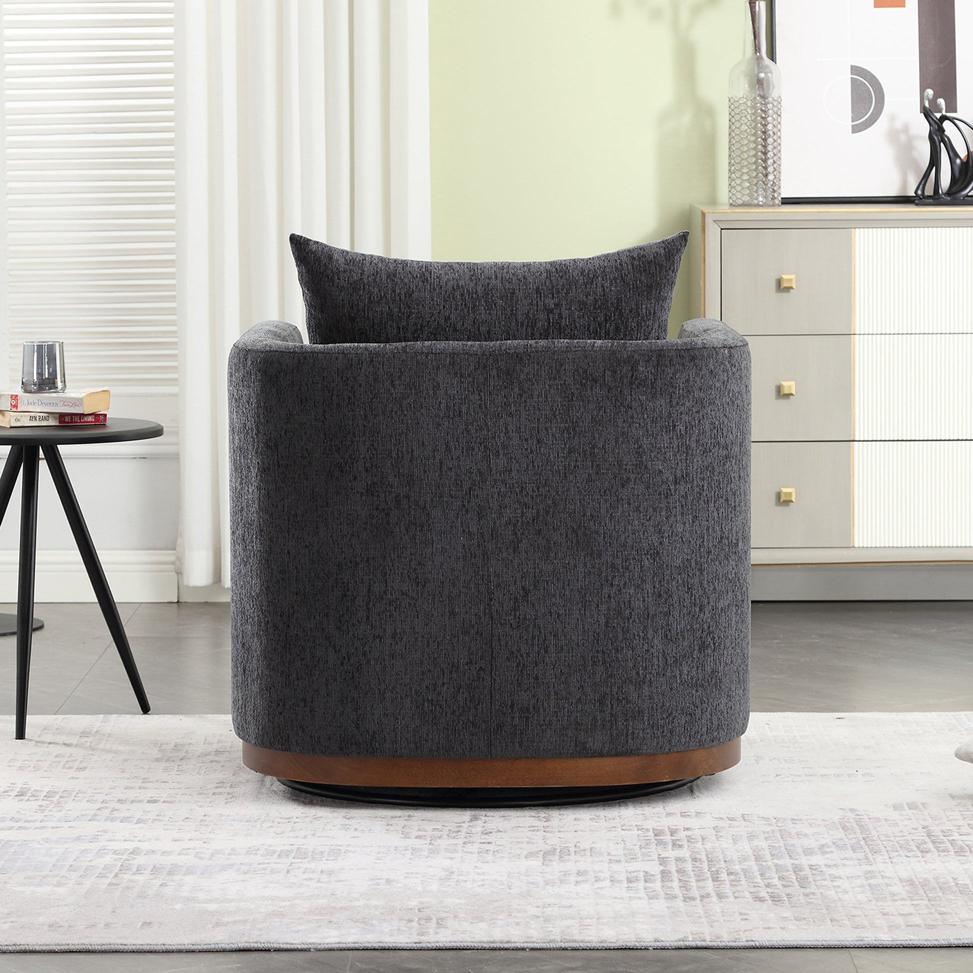 Coolmore Swivel Barrel Chair, Comfy Round Accent Sofa Chair For Living Room, 360 Degree Swivel Barrel Club Chair, Leisure Arm Chair For Nursery, Hotel, Bedroom, Office, Lounge Carbon Black Chenille Carbon Black Primary Living Space Foam Chenille
