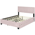 Queen Size Upholstered Platform Bed With Twill Headboard, Pullout Bed And Two Drawers, Flannel,Pink Queen Pink Mdf Lvl