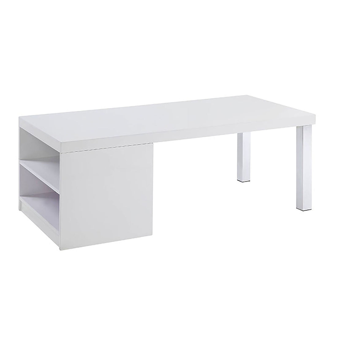 White High Gloss And Chrome Coffee Table White Silver Primary Living Space Modern Shelves Rectangular Wood