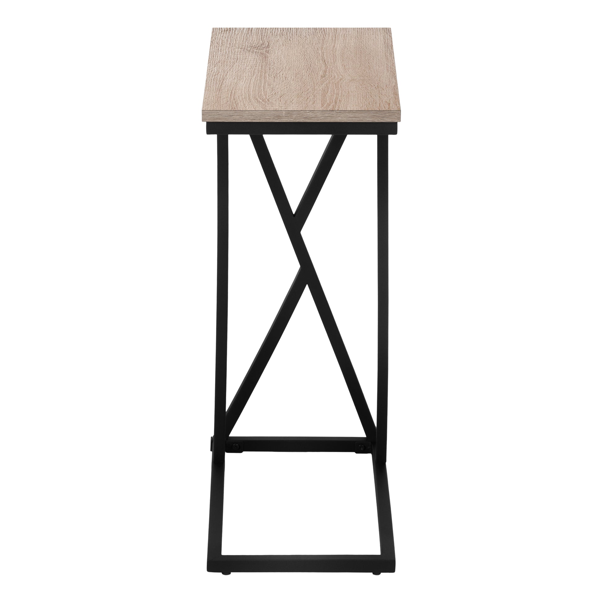 Accent Table, C Shaped, End, Side, Snack, Living Room, Bedroom, Brown Laminate, Black Metal, Contemporary, Modern Taupe Mdf