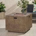 Outdoor Patio Gas Burning Fire Pit 50, 000 Btu Tank Inside, Square, Iron Wood Pattern, Brown Wood Iron