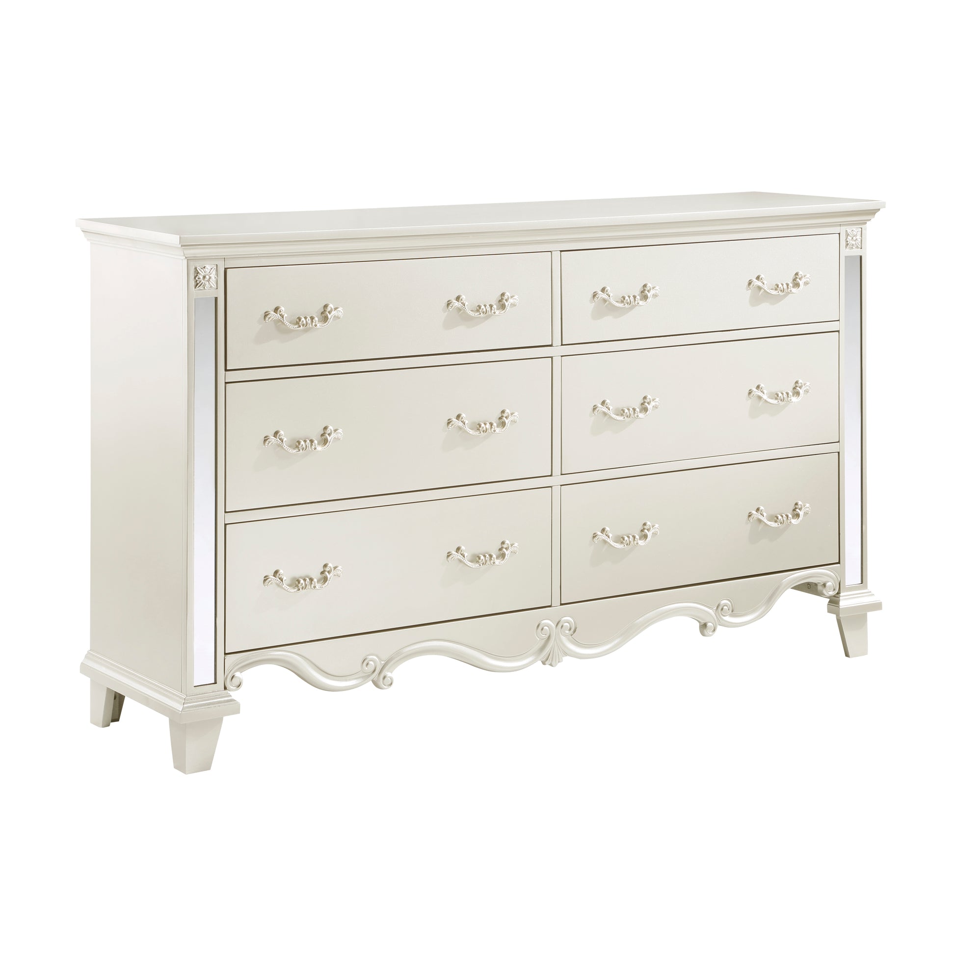 Glamorous Champagne Finish Dresser Of 6 Drawers Textural Panels Traditional Luxury Bedroom Furniture 1Pc Champagne Bedroom Luxury,Traditional Wood