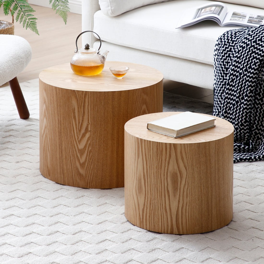 Round Coffee Table Set Of 2, Nesting Coffee Tables For Mdf With Veneer .For Living Room,Office,Bedroom,Natural, 4Colors Natural Primary Living Space Modern Coffee & End Tables Round Mdf