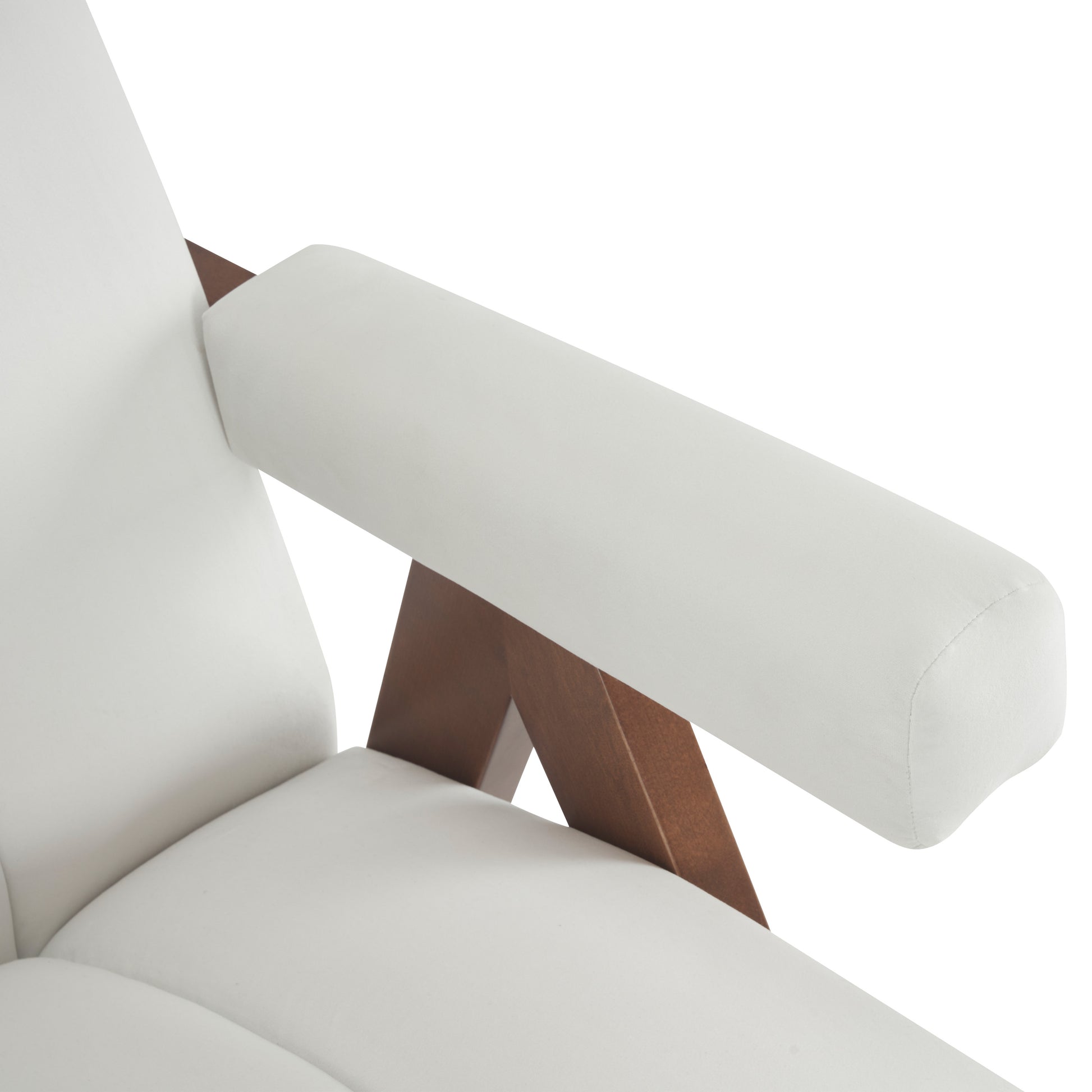 Mid Century Modern Accent Chair With Solid Wood Frame, Upholstered Living Room Chairs With Thick Cushion, Comfy Tufted Arm Chair For Bedroom, Living Room, Velvet, Ivory Ivory White Velvet