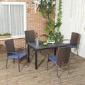 Outsunny Stackable Pe Rattan Outdoor Dining Chairs With Cushions, Set Of 4 Patio Wicker Dining Chairs With Armrests And Backrest For Patio, Deck, Cream Blue Blue Brown Steel