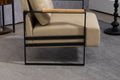 Leather Accent Chair Guest Chair For Living Room, Mid Century Armchair For Bedroom Khaki Pu