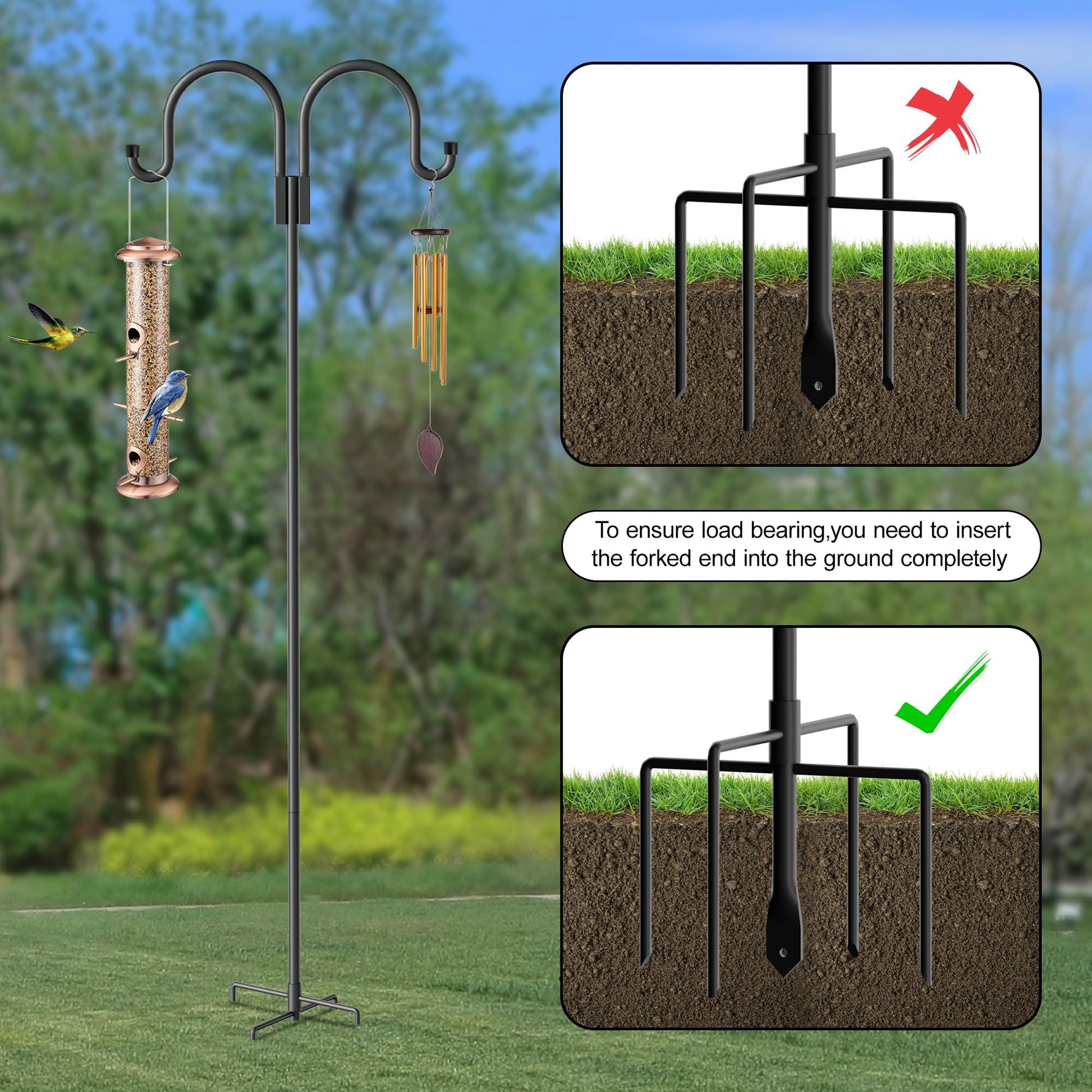 hanging plant ground hooks Double Shepherd Hooks For Outdoor, 79 Inch Heavy Duty Bird Feeder Pole
