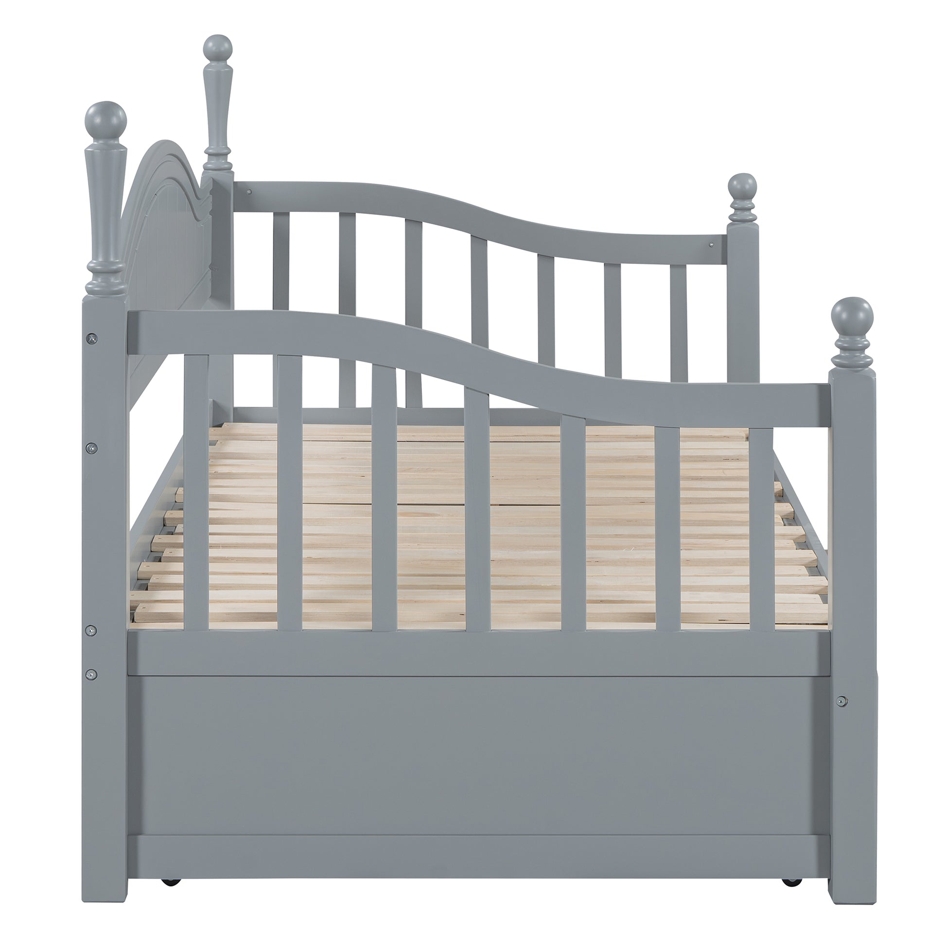 Wooden Twin Size Daybed With Twin Size Trundle, Extendable Daybed With Two Storage Drawers,Gray Expected Arrival Time:9.12 Twin Gray Wood