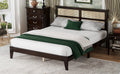 Queen Size Rubber Wooden, Solid Wooden Bed With Rattan Headboard, Enhanced By Support Feet,Espresso Queen Espresso Rubber Wood