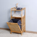 Bathroom Laundry Basket Bamboo Storage Basket With 2 Tier Shelf 17.32 X 13 X 37.8 Inch Natural Bamboo