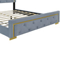 Queen Size Upholstered Platform Bed With Pull Point Headboard And Metal Wire Frame At The Head And Foot Of The Bed, Metal Feet, Velvet, Gray Queen Gray Mdf Lvl