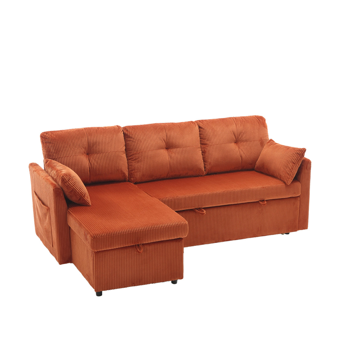 United We Win Furniture, Modular L Shaped Sofa, Modular Long Sofa With Reversible Chaise Lounge, Sofa Bed, Sleeper Sofa, Modular Sofa Combination With Storage Seats. Orange Velvet 3 Seat