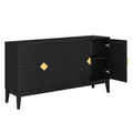 4 Door Sideboard Storage Cabinet For Living Room And Dining Room, Two Large Cabinets With Gold Handles And Adjustable Shelf, Black Black Rubberwood Solid Wood Mdf