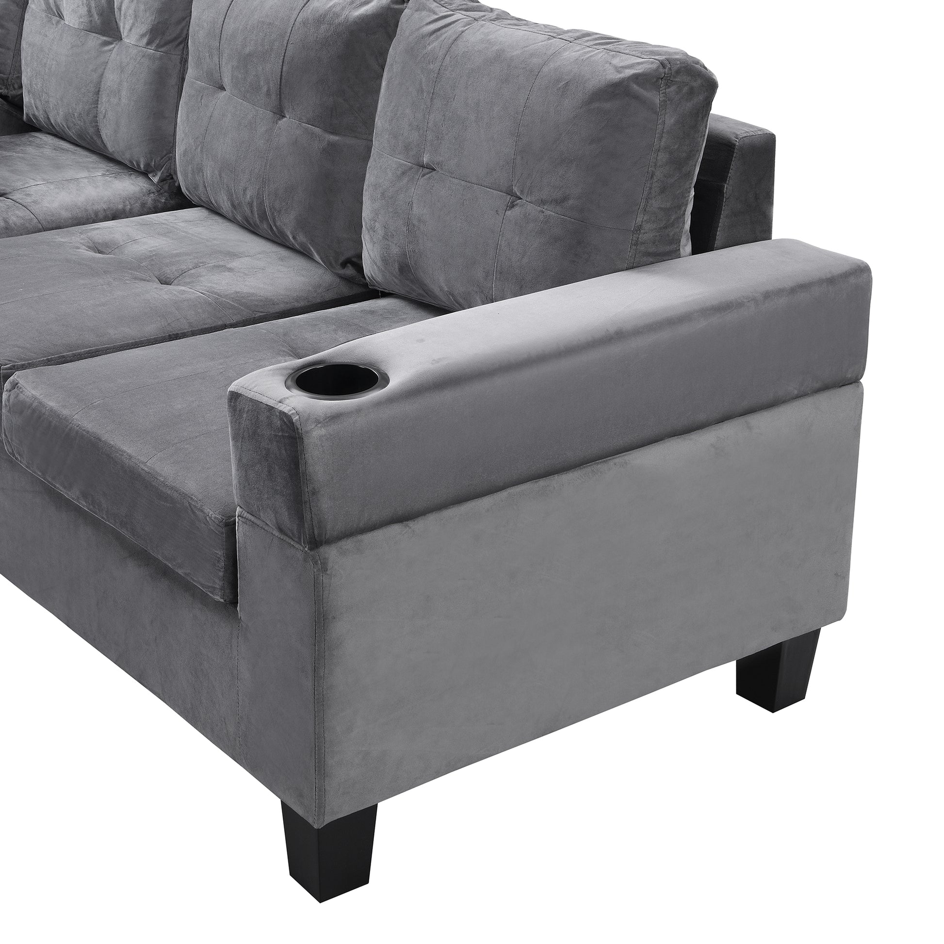 Sectional Sofa Set For Living Room With L Shape Chaise Lounge ,Cup Holder And Left Hand With Storage Chaise Modern 4 Seat Grey Grey Fabric 4 Seat