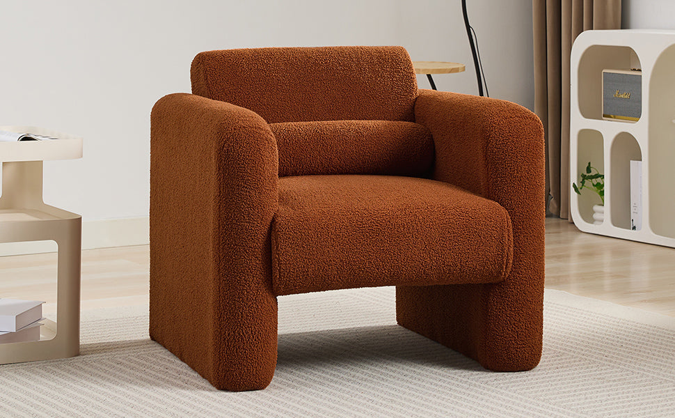 Modern Accent Chair Lambskin Sherpa Fabric Upholstered Comfy Reading Arm Chair Soft Padded Armchair With Back And Pillow For Living Room Bedroom Reception Waiting Room Office,Burnt Orange Burnt