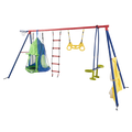 Xns092 Rinbow Colour Interesting Four Function Swingset With Net Swing And Face To Face Metal Plastic Safe Swing Seat 550Lbs For Outdoor Playground For Age 3 Blue Green Steel