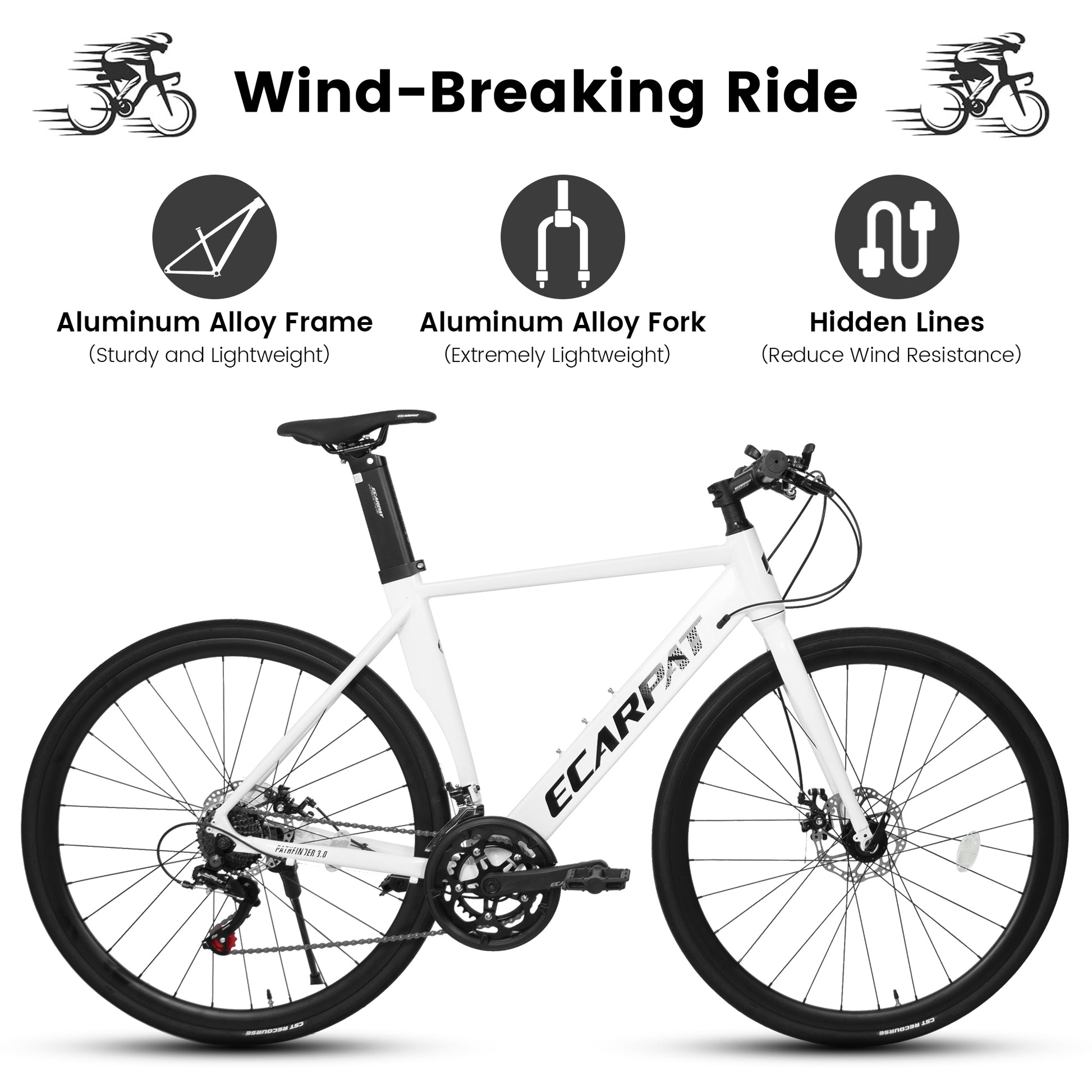 A28314 700C Ecarpat Road Bike, 14 Speed Shimano Disc Brakes, Light Weight Aluminum Frame ,Racing Bike City Commuting Road Bicycle For Men Women Cycling White Without Durable Garden & Outdoor Classic Multifunctional Polyurethane Foam Aluminium Alloy