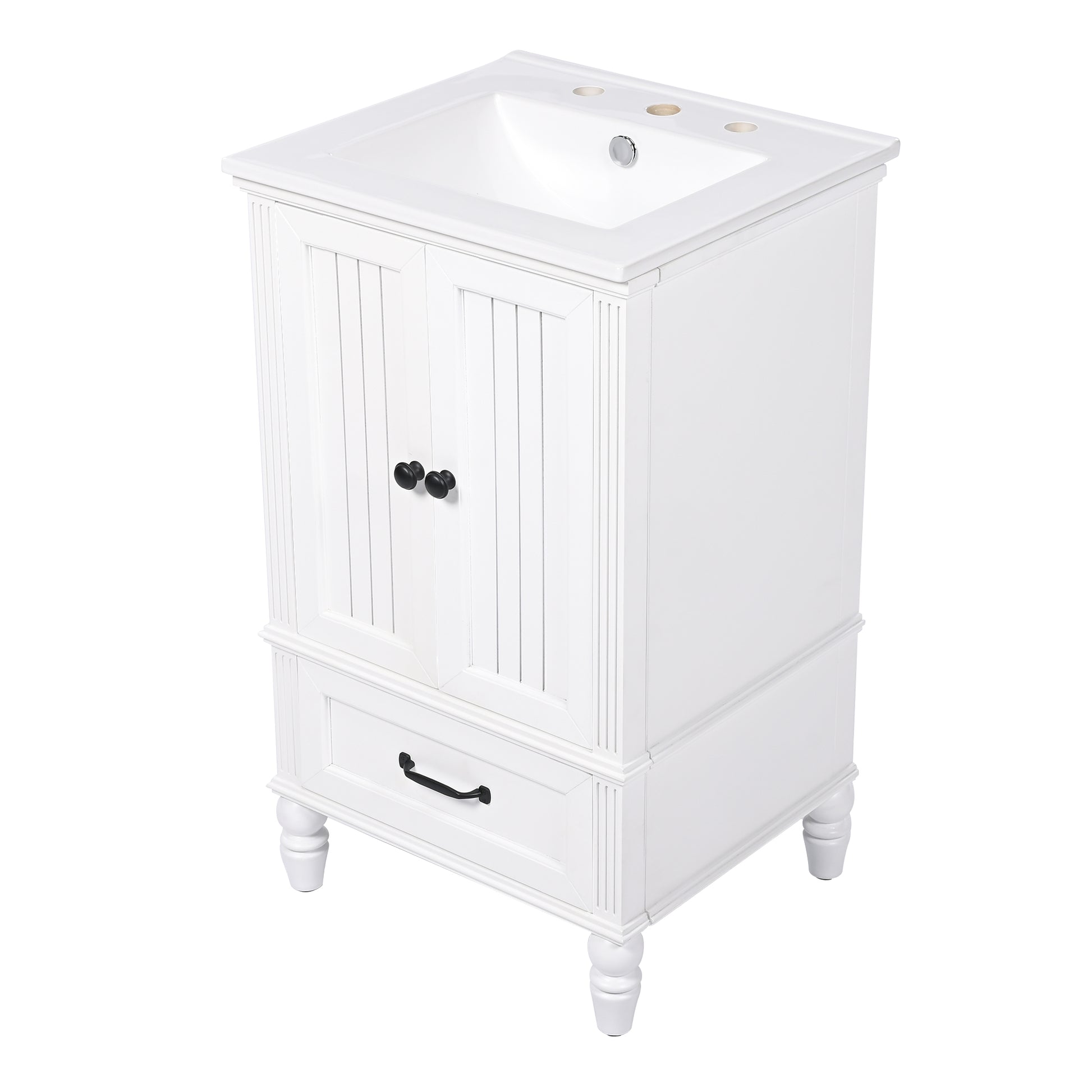 20" Bathroom Vanity With Sink, Bathroom Cabinet With Two Doors, Magnetic Door Stopper And Adiustable Foot Pads, A Drawer, White White Mdf